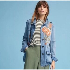 Anthropologie Embroidered Denim Anorak jacket pilero and the letterpress small